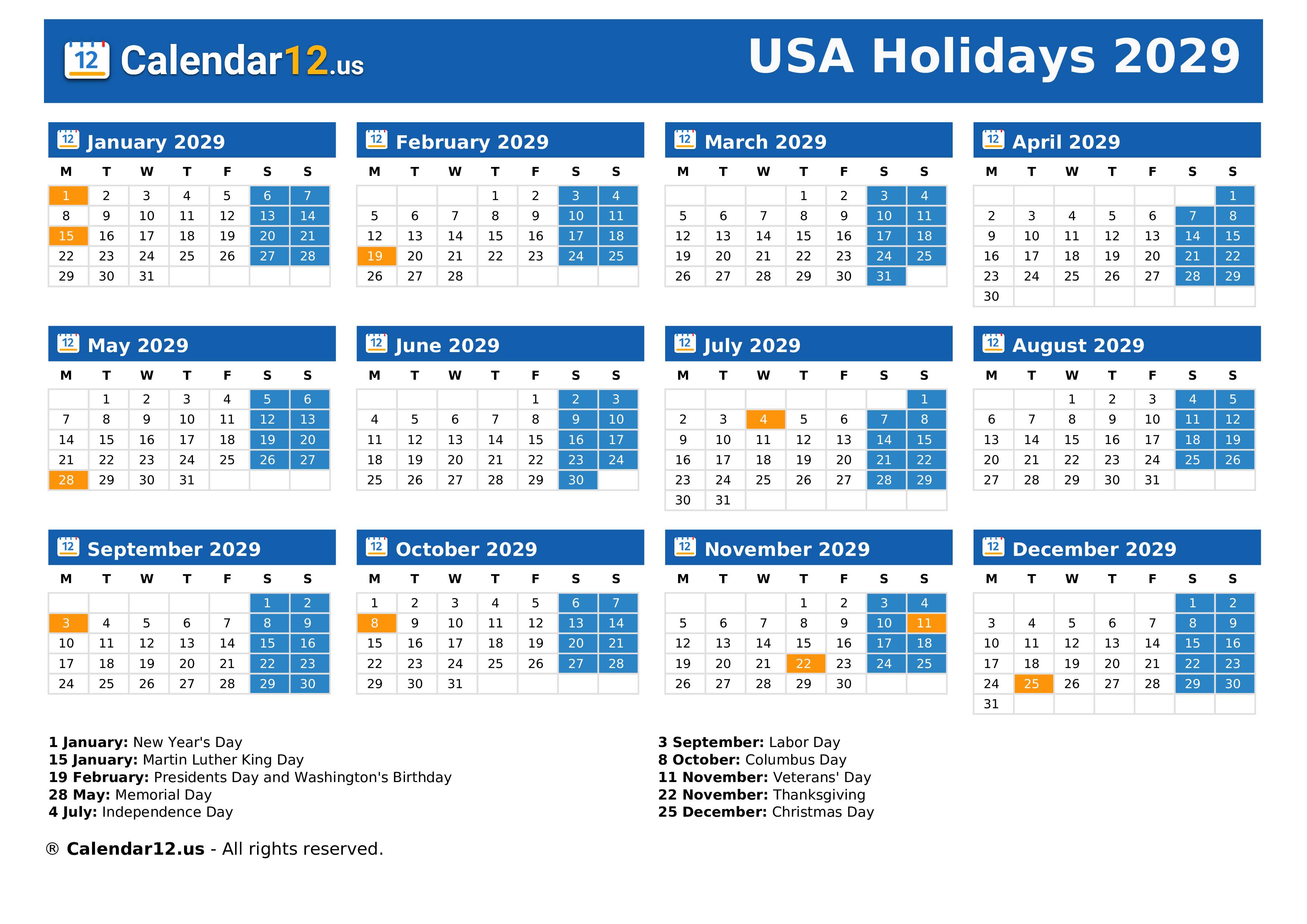 Holidays 2029