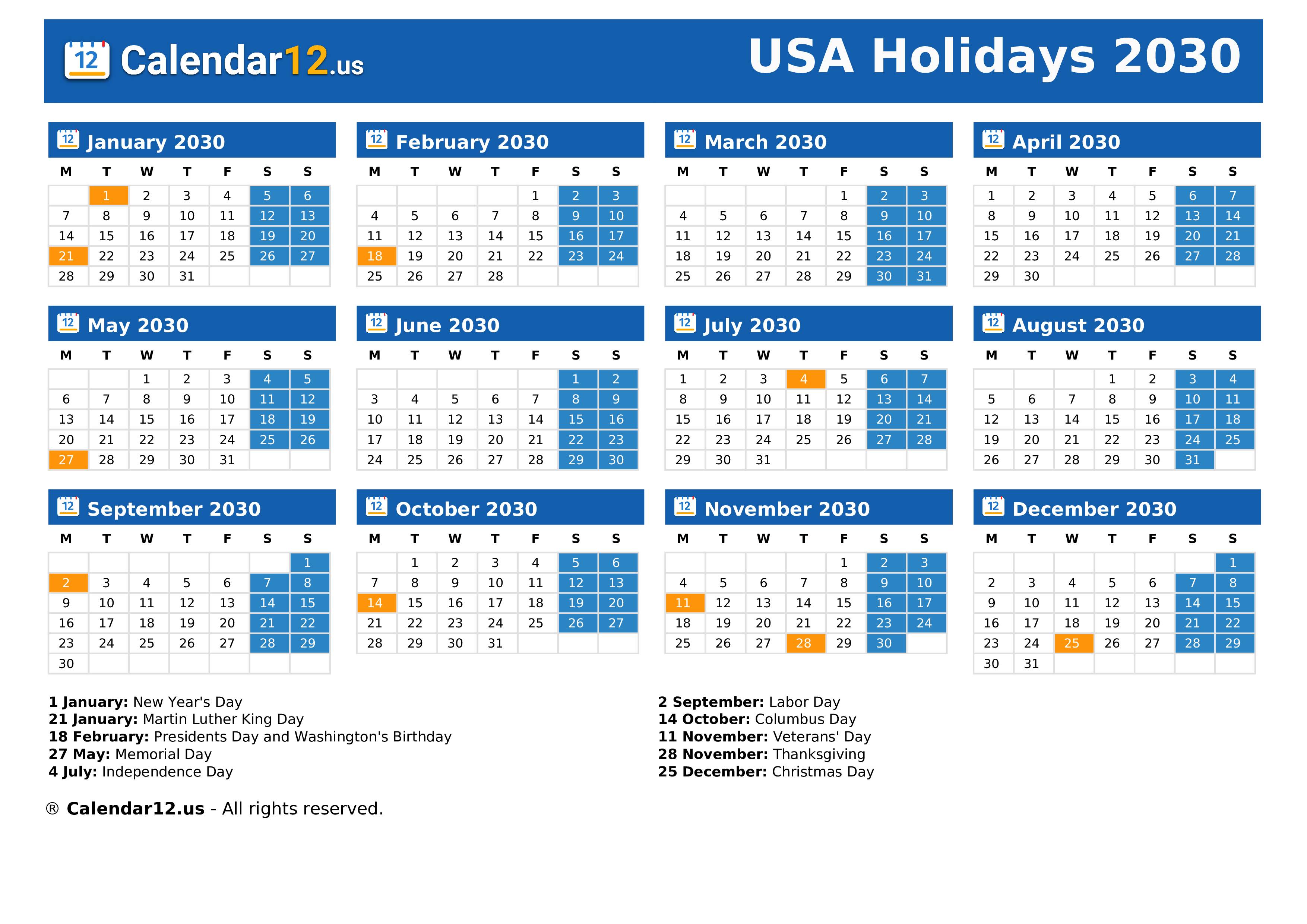 Holidays 2030