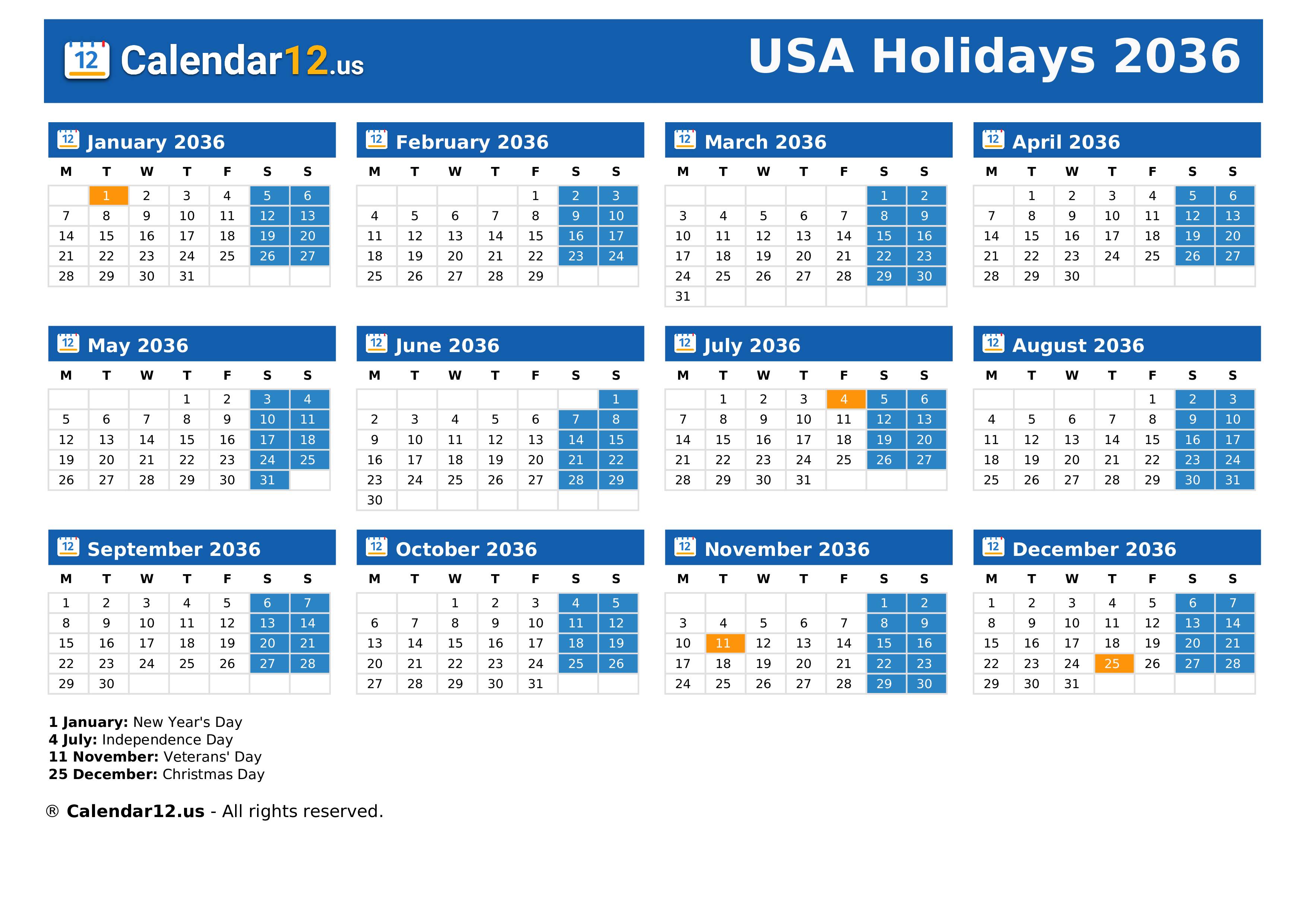Holidays 2036