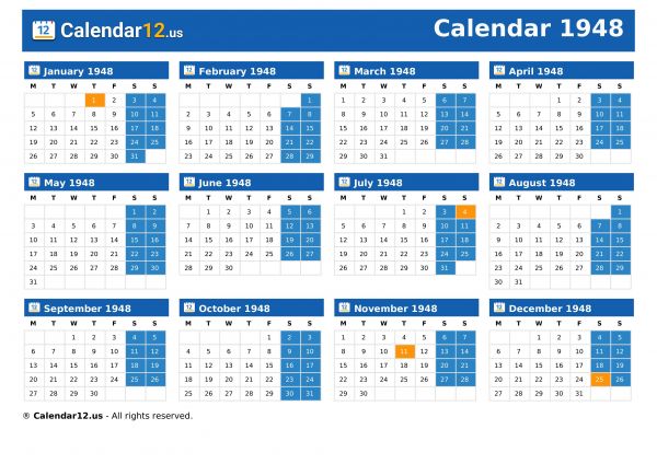 Calendar 1948