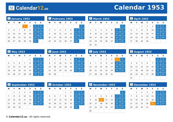 Calendar 1953
