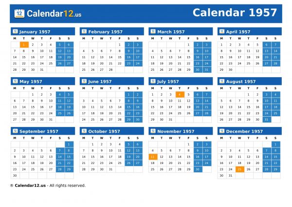Calendar 1957