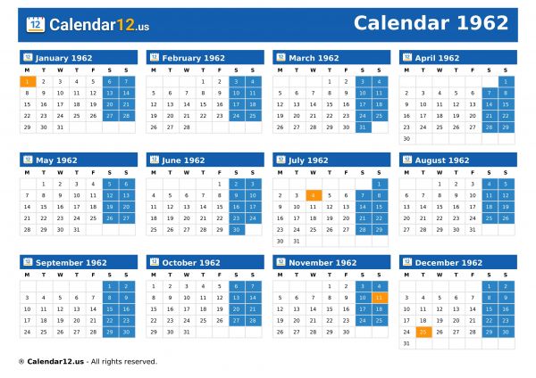 Calendar 1962