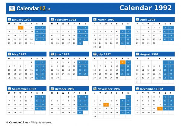 Calendar 1992