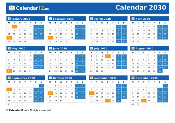Calendar 2030