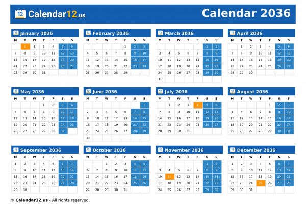 Calendar 2036